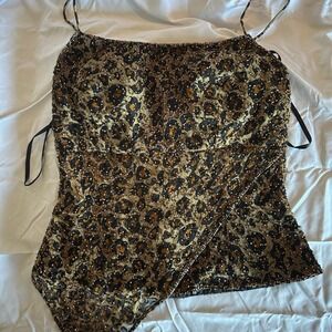 Cache leopard print beaded tank‎ top